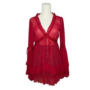 Sugar Thrillz Red Sheer Ruffle Babydoll Blouse XS Y2K Fairycore